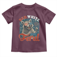 Red White and Feral Raccoon Toddler T Shirt Funny Patriotic Fireworks Wild 4th of July Vibes - Wonder Print Shop