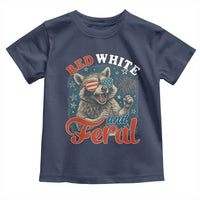 Red White and Feral Raccoon Toddler T Shirt Funny Patriotic Fireworks Wild 4th of July Vibes - Wonder Print Shop