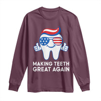 Funny Patriotic Dentist Long Sleeve Shirt Making Teeth Great Again America Oral Health Toothpaste Hair - Wonder Print Shop