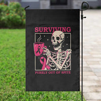 Funny Breast Cancer Skeleton Drinking Coffee Garden Flag Surviving Purely Out Of Spite Pink Ribbon Warrior
