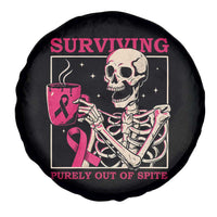 Funny Breast Cancer Skeleton Drinking Coffee Spare Tire Cover Surviving Purely Out Of Spite Pink Ribbon Warrior
