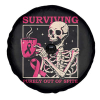 Funny Breast Cancer Skeleton Drinking Coffee Spare Tire Cover Surviving Purely Out Of Spite Pink Ribbon Warrior