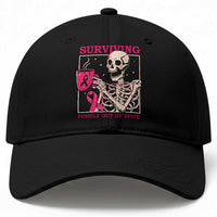 Funny Breast Cancer Skeleton Drinking Coffee Baseball Cap Surviving Purely Out Of Spite Pink Ribbon Warrior
