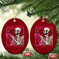 Funny Breast Cancer Skeleton Drinking Coffee Ceramic Ornament Surviving Purely Out Of Spite Pink Ribbon Warrior