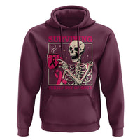 Funny Breast Cancer Skeleton Drinking Coffee Hoodie Surviving Purely Out Of Spite Pink Ribbon Warrior