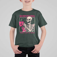 Funny Breast Cancer Skeleton Drinking Coffee T Shirt For Kid Surviving Purely Out Of Spite Pink Ribbon Warrior