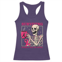 Funny Breast Cancer Skeleton Drinking Coffee Racerback Tank Top Surviving Purely Out Of Spite Pink Ribbon Warrior