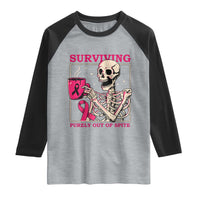 Funny Breast Cancer Skeleton Drinking Coffee Raglan Shirt Surviving Purely Out Of Spite Pink Ribbon Warrior