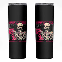 Funny Breast Cancer Skeleton Drinking Coffee Skinny Tumbler Surviving Purely Out Of Spite Pink Ribbon Warrior
