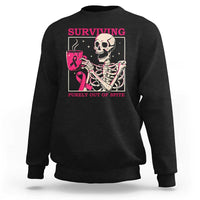 Funny Breast Cancer Skeleton Drinking Coffee Sweatshirt Surviving Purely Out Of Spite Pink Ribbon Warrior