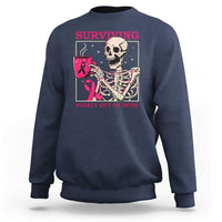 Funny Breast Cancer Skeleton Drinking Coffee Sweatshirt Surviving Purely Out Of Spite Pink Ribbon Warrior