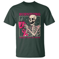 Funny Breast Cancer Skeleton Drinking Coffee T Shirt Surviving Purely Out Of Spite Pink Ribbon Warrior