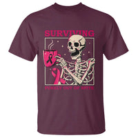 Funny Breast Cancer Skeleton Drinking Coffee T Shirt Surviving Purely Out Of Spite Pink Ribbon Warrior