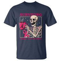 Funny Breast Cancer Skeleton Drinking Coffee T Shirt Surviving Purely Out Of Spite Pink Ribbon Warrior