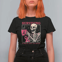 Funny Breast Cancer Skeleton Drinking Coffee T Shirt For Women Surviving Purely Out Of Spite Pink Ribbon Warrior