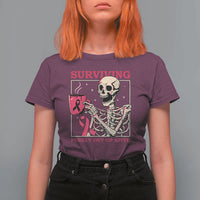 Funny Breast Cancer Skeleton Drinking Coffee T Shirt For Women Surviving Purely Out Of Spite Pink Ribbon Warrior