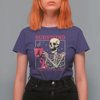 Funny Breast Cancer Skeleton Drinking Coffee T Shirt For Women Surviving Purely Out Of Spite Pink Ribbon Warrior