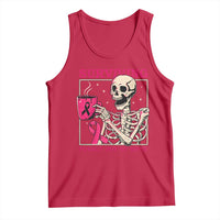Funny Breast Cancer Skeleton Drinking Coffee Tank Top Surviving Purely Out Of Spite Pink Ribbon Warrior