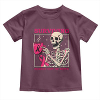 Funny Breast Cancer Skeleton Drinking Coffee Toddler T Shirt Surviving Purely Out Of Spite Pink Ribbon Warrior
