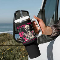 Funny Breast Cancer Skeleton Drinking Coffee Tumbler With Handle Surviving Purely Out Of Spite Pink Ribbon Warrior
