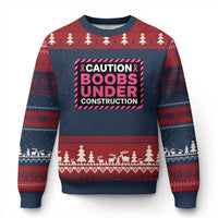 Funny Breast Cancer Surgery Mastectomy Ugly Christmas Sweater Caution Boobs Under Construction Pink Ribbon Warrior