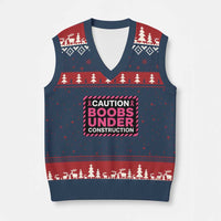 Funny Breast Cancer Surgery Mastectomy V-Neck Knit Sweater Vest Caution Boobs Under Construction Pink Ribbon Warrior
