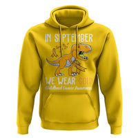 Childhood Cancer Awareness Dinosaur Hoodie In September We Wear Gold Ribbon Support Kids Warrior
