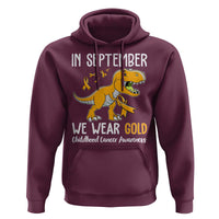 Childhood Cancer Awareness Dinosaur Hoodie In September We Wear Gold Ribbon Support Kids Warrior