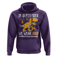 Childhood Cancer Awareness Dinosaur Hoodie In September We Wear Gold Ribbon Support Kids Warrior