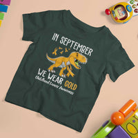 Childhood Cancer Awareness Dinosaur T Shirt For Kid In September We Wear Gold Ribbon Support Kids Warrior - Wonder Print Shop