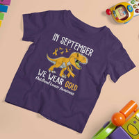 Childhood Cancer Awareness Dinosaur T Shirt For Kid In September We Wear Gold Ribbon Support Kids Warrior - Wonder Print Shop