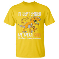 Childhood Cancer Awareness Dinosaur T Shirt In September We Wear Gold Ribbon Support Kids Warrior - Wonder Print Shop