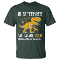 Childhood Cancer Awareness Dinosaur T Shirt In September We Wear Gold Ribbon Support Kids Warrior - Wonder Print Shop