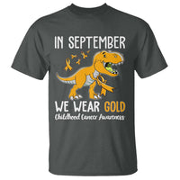 Childhood Cancer Awareness Dinosaur T Shirt In September We Wear Gold Ribbon Support Kids Warrior - Wonder Print Shop