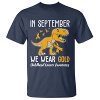 Childhood Cancer Awareness Dinosaur T Shirt In September We Wear Gold Ribbon Support Kids Warrior - Wonder Print Shop