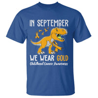 Childhood Cancer Awareness Dinosaur T Shirt In September We Wear Gold Ribbon Support Kids Warrior - Wonder Print Shop