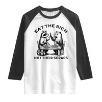 Funny Raccoon Possum Meme Raglan Shirt Eat The Rich Not Their Scraps Sarcasm Retro Minimalist