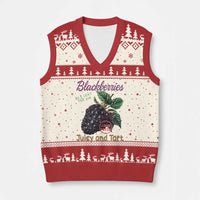 Fresh Juicy Blackberries V-Neck Knit Sweater Vest Retro Vintage Backberry Farmers Market - Wonder Print Shop