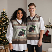 Fresh Juicy Blackberries V-Neck Knit Sweater Vest Retro Vintage Backberry Farmers Market - Wonder Print Shop