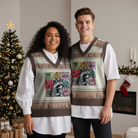 Raccoon Drinking Coffee Graphic V-Neck Knit Sweater Vest Funny Trash Panda Retro 90s Style - Wonder Print Shop