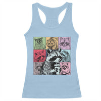 Raccoon Drinking Coffee Graphic Racerback Tank Top Funny Trash Panda Retro 90s Style - Wonder Print Shop
