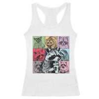 Raccoon Drinking Coffee Graphic Racerback Tank Top Funny Trash Panda Retro 90s Style - Wonder Print Shop