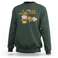 Dark forest green bee-themed sweatshirt with gnome holding honey jar and 'BEE Blessed' graphic