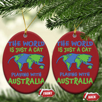 Funny Cat Christmas Ornament The World Is A Cat Playing With Australia - Wonder Print Shop
