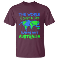 Funny Cat T Shirt The World Is A Cat Playing With Australia - Wonder Print Shop