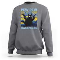 Funny Cat Sweatshirt Pew Pew Madafakas Retro Vintage Starry Night - Wonder Print Shop