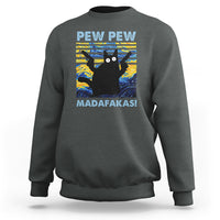 Funny Cat Sweatshirt Pew Pew Madafakas Retro Vintage Starry Night - Wonder Print Shop