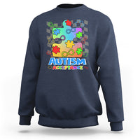 Autism Acceptance Sweatshirt Retro Groovy Puzzle Piece Spectrum Rainbow Infinity Symbol - Wonder Print Shop