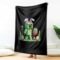 Pixel Easter Bunny Gamer Parody Graphic Throw Blanket Funny Block Style Rabbit with Eggs Basket Gaming Humor Gift