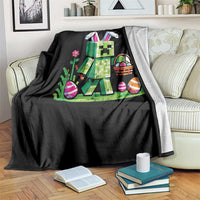 Pixel Easter Bunny Gamer Parody Graphic Throw Blanket Funny Block Style Rabbit with Eggs Basket Gaming Humor Gift